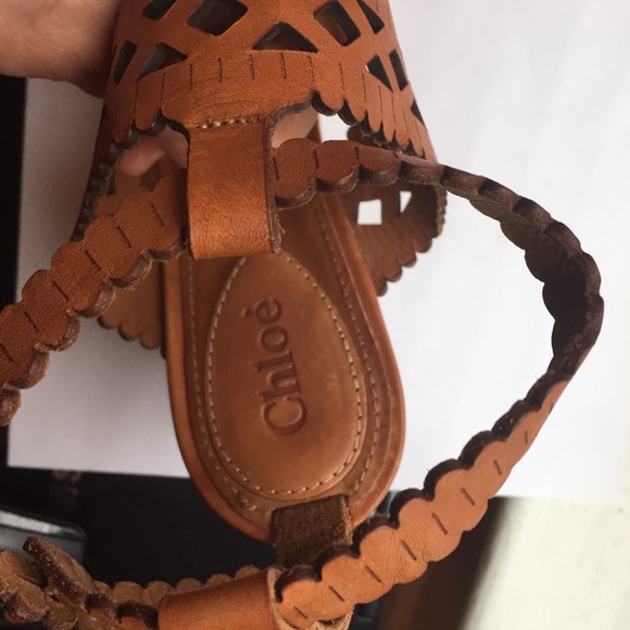 Chloe scalloped leather sandals wedges - Picture 5 of 7